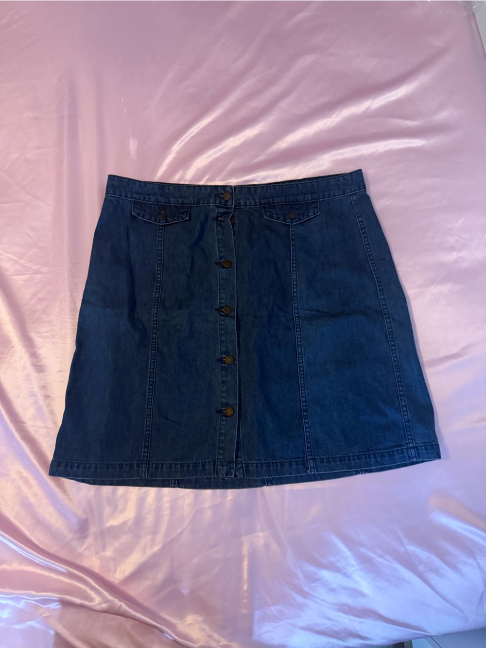 Denim Button-Front Jeans Skirt in Dark Blue